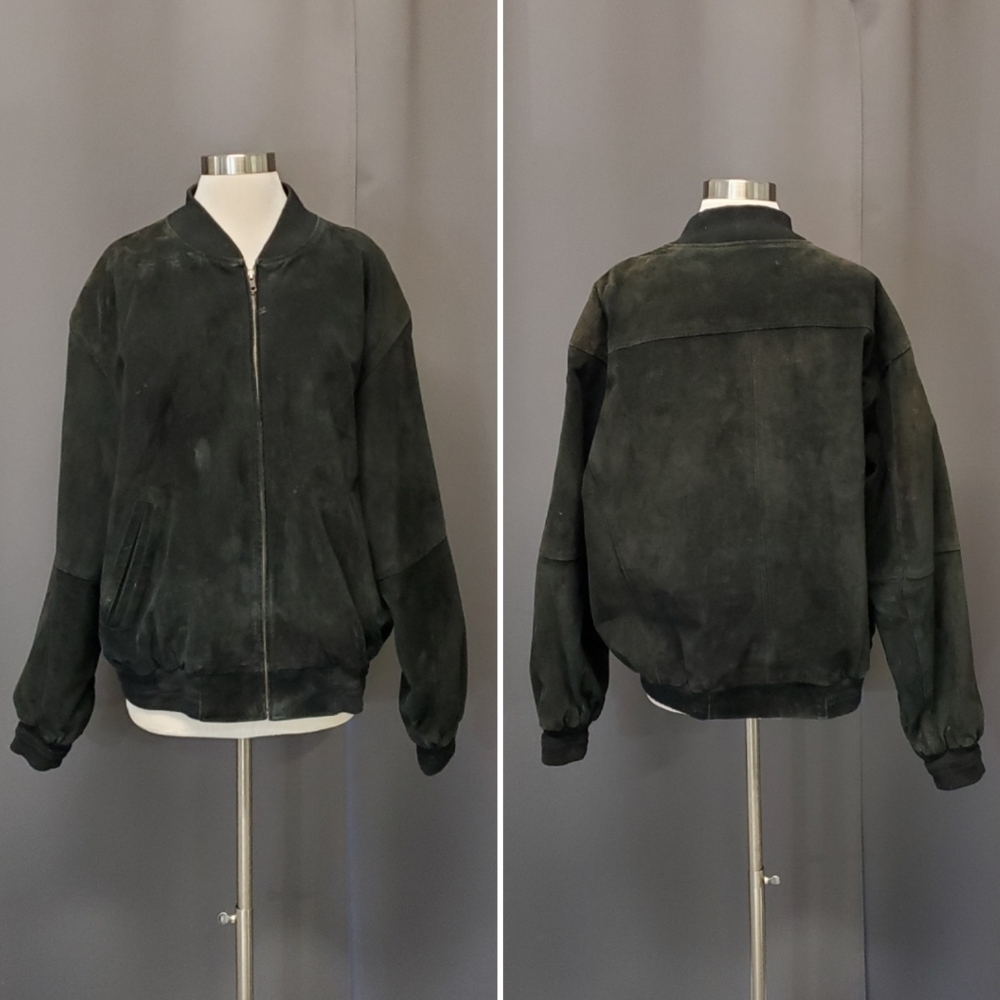 Vintage 90s y2k Black Suede Leather Aviator Distressed Bomber Jacket Large